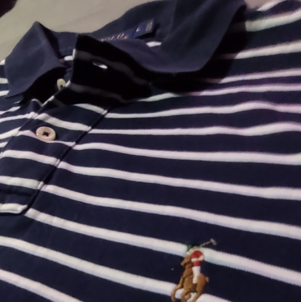 Lg men Ralph Lauren Striped Polo. Navy blue and white
